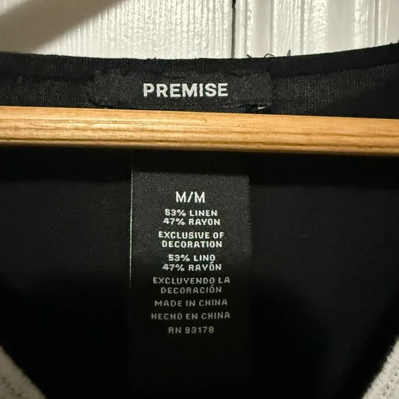 Premise Black Linen Blend Tunic Top with White Crochet Neckline~ Size Medium - Picture 3 of 5